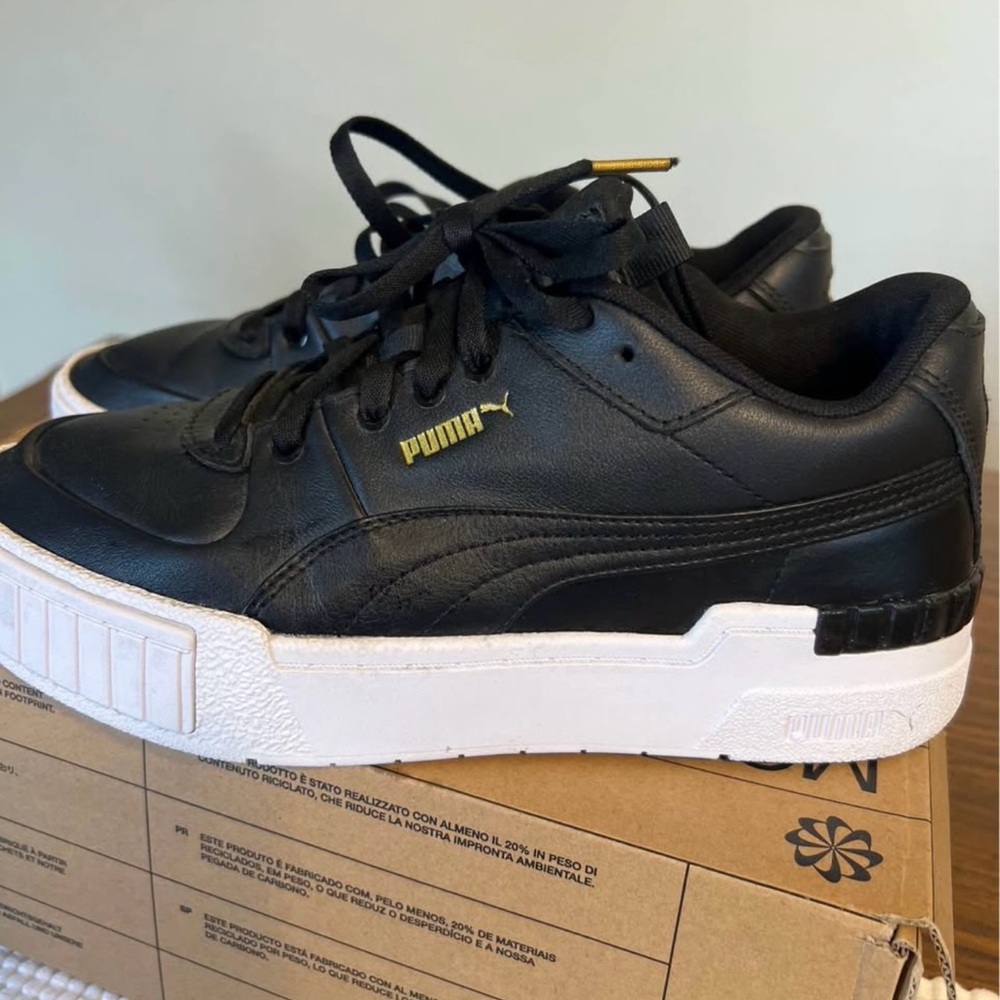 Puma Black Leather Sneakers with White Accents